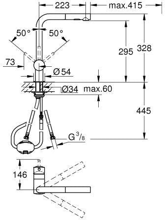 GROHE Minta Einhand-Spültischbatterie L-Auslauf mit ausziehbarer Spülbrause hard graphite