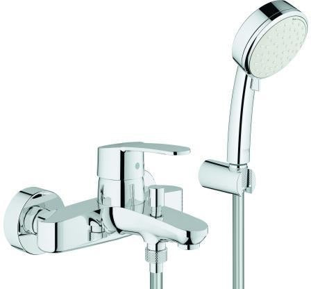 GROHE Eurostyle Cosmopolitan Einhand-Wannenbatterie mit Wandhalterset chrom – Wandmontage, SilkMove, Tempesta C 100