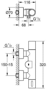 GROHE Eurosmart CE Special Infrarot-Brausebatterie mit Thermostat und 6V Batterie, Chrom