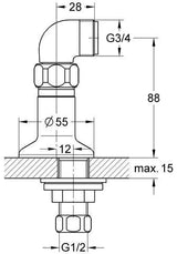 GROHE Standanschluss 12041 – 1/2" x 3/4" Winkel, Ausladung 30 mm, Chrom