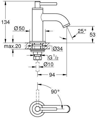 GROHE Standventil Atrio XS-Size Hebelgriff chrom – 1/2'' Oberteil, EcoJoy, 5 l/min