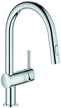GROHE Minta Spültischbatterie C-Auslauf mit Spülbrause hard graphite gebürstet