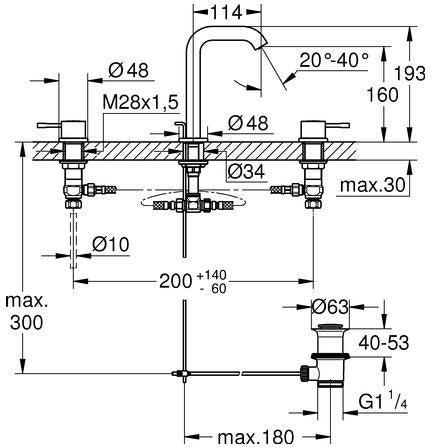 GROHE Essence 3-Loch-Waschtischbatterie mit Zugstangen-Ablaufgarnitur, Chrom