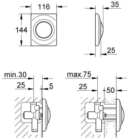 GROHE Urinal-Betätigung Surf 37018 mit Druckknopfbetätigung in Chrom – 116 x 144 mm
