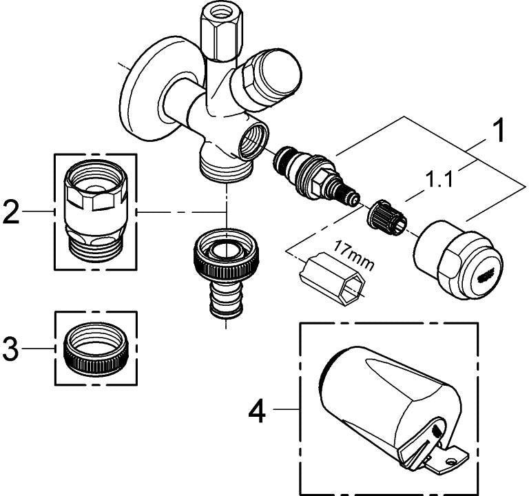 GROHE WAS-Kombieckventil 41073 DN15 mit Rückflussverhinderer – Chrom, Messing, keramisches Oberteil