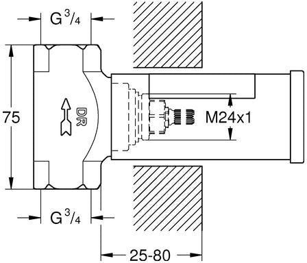 GROHE UP-Ventil-Unterteil 29802 – vormontiertes Oberteil, 3/4 Zoll Gewindeanschluss, DN20