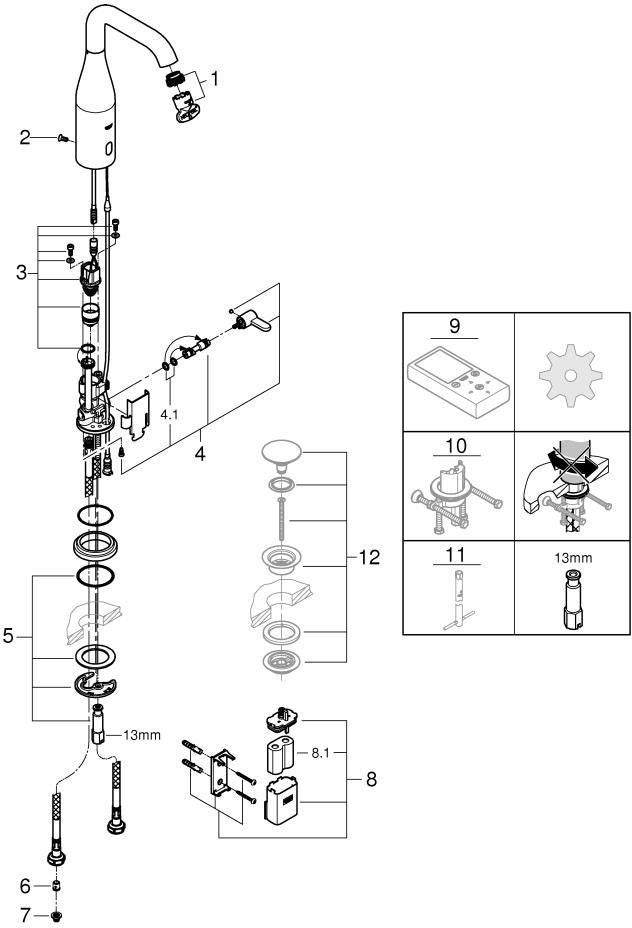 GROHE Essence E Infrarot-Elektronik Waschtisch-Armatur mit Mischung & Temperaturbegrenzer, 6V Batterie, Chrom