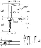 GROHE Eurocube E Infrarot-Elektronik Waschtisch-Armatur mit Mischung und Temperaturbegrenzer, Batteriebetrieb, Chrom