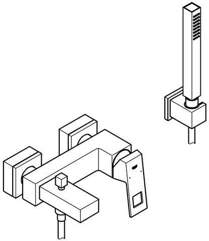 GROHE Eurocube Einhand-Wannenbatterie Wandmontage mit Brausegarnitur Euphoria Cube chrom