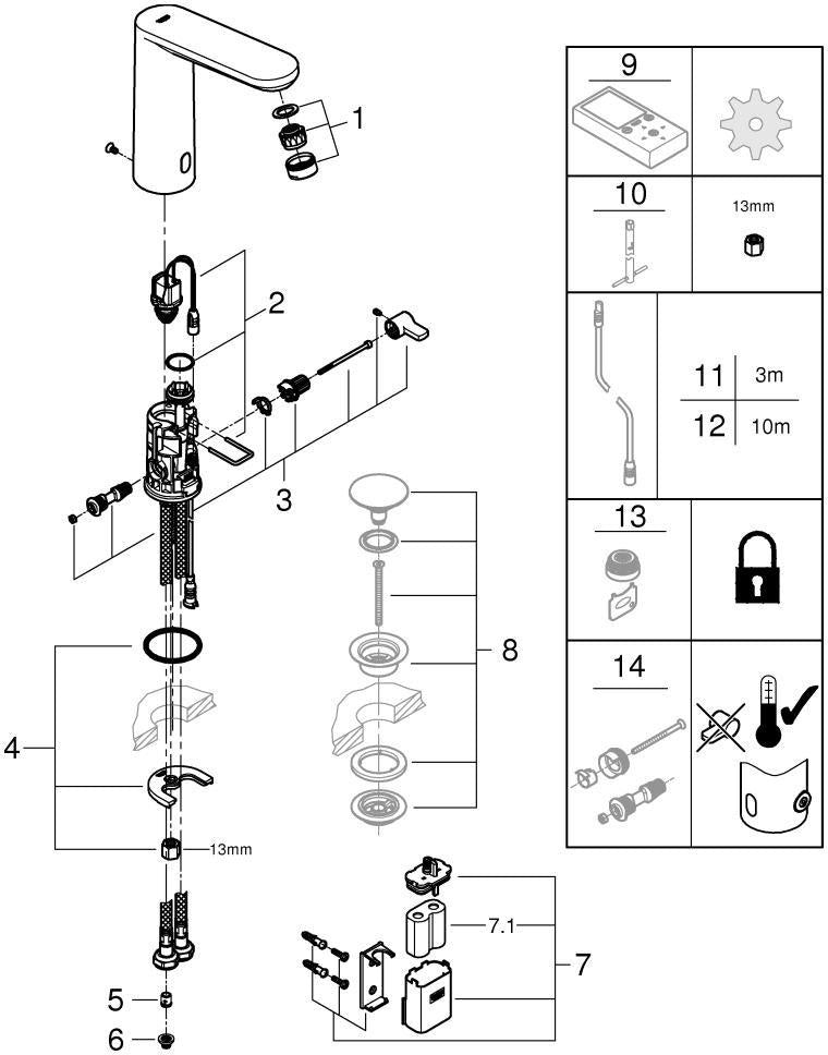 GROHE Eurosmart CE Infrarot-Elektronik Waschtischarmatur L-Size mit Mischung und Temperaturbegrenzer, 6V Chrom