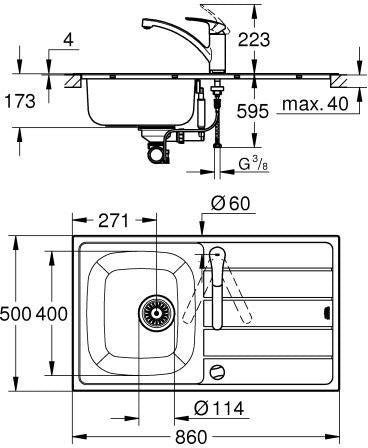 GROHE Spülen-Bundle K200 Edelstahlspüle mit Eurosmart Küchenarmatur chrom