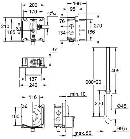 GROHE WC-Druckspüler 37048 Wandeinbau DN20 mit Anschluss für Magnetventil
