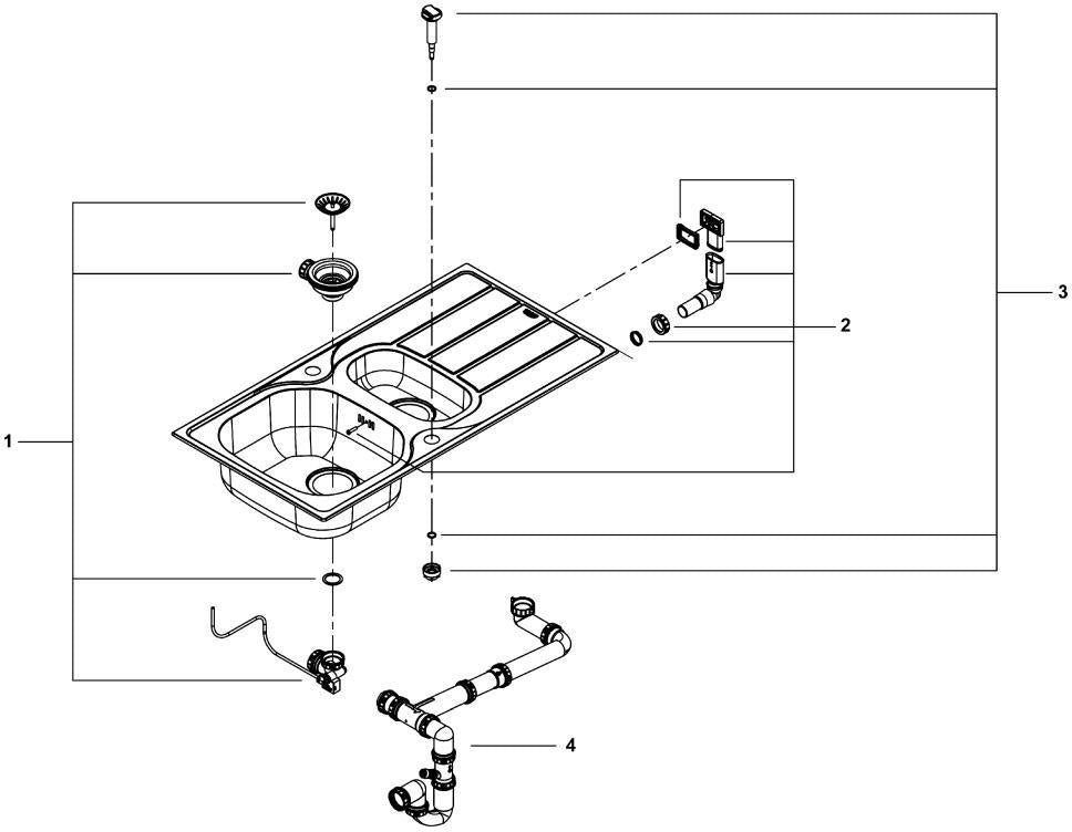 GROHE K200 Edelstahlspüle 1,5 Becken mit Abtropffläche 965x500 mm