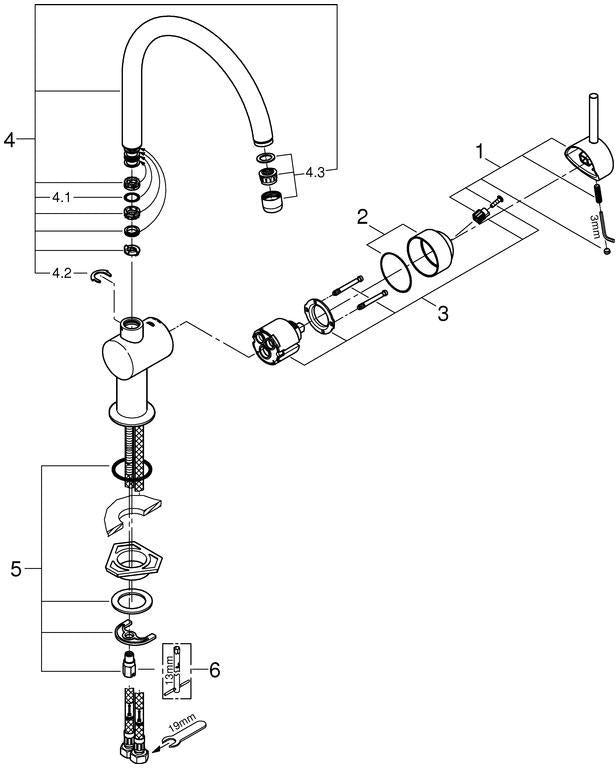 GROHE Minta Einhand-Spültischbatterie hard graphite gebürstet – C-Auslauf, schwenkbar, SilkMove