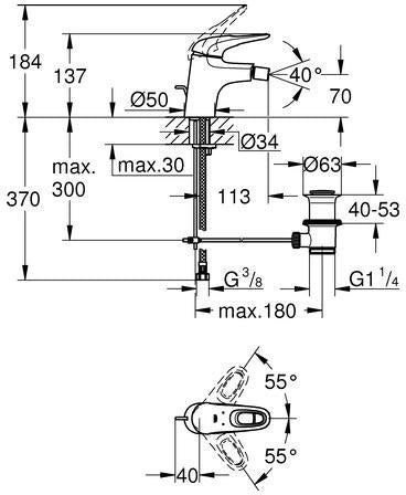 GROHE Eurostyle Cosmopolitan Einhand-Bidetbatterie mit Zugstangen-Ablaufgarnitur und SilkMove-Technologie