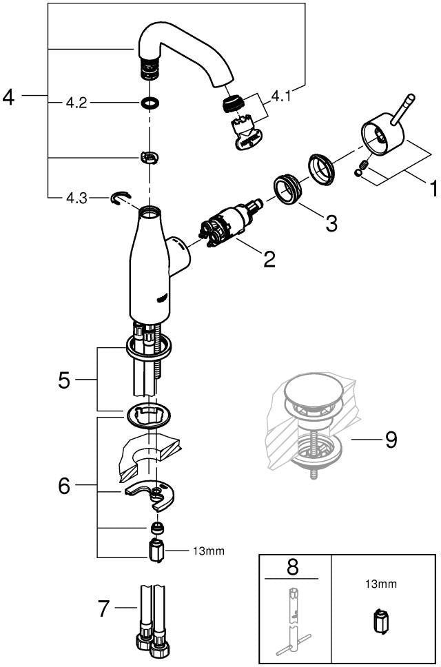 GROHE Essence Einhand-Waschtischbatterie M-Size U-Auslauf Chrom – schwenkbarer Auslauf & SilkMove
