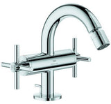 GROHE Atrio Bidet-Zweigriffbatterie mit Kreuzgriffen in Chrom – 1-Loch-Montage, Kugelgelenk-Mousseur