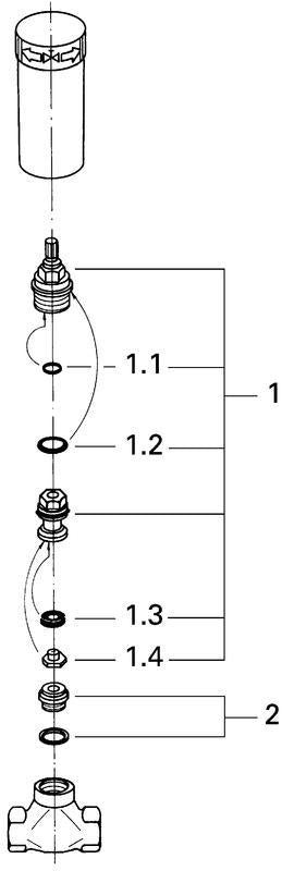 GROHE UP-Ventil-Unterteil 1/2 Zoll vormontiertes Oberteil kurze Spindel Messing