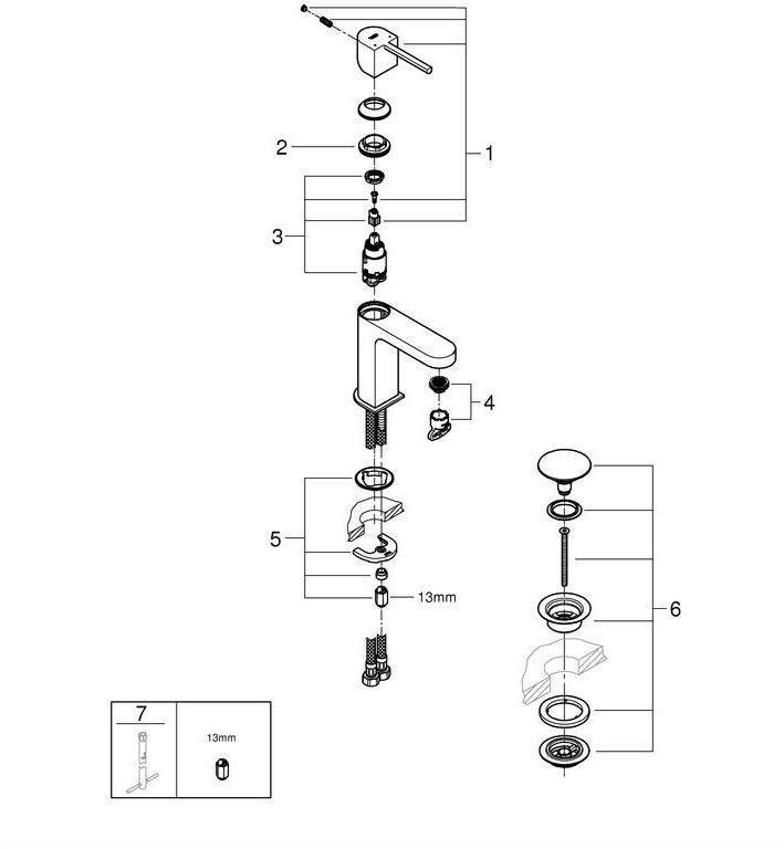 GROHE Plus Einhand-Waschtischbatterie S-Size mit Push-open Ablaufgarnitur chrom