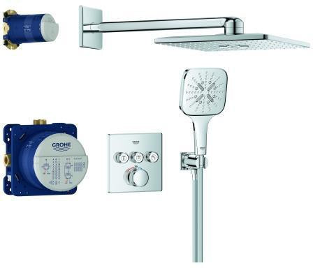 GROHE Grohtherm SmartControl Duschsystem Unterputz mit Thermostat, 3 Absperrventilen und Rainshower SmartActive 310 Cube, Chrom