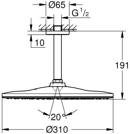 GROHE Rainshower 310 Mono Kopfbrauseset mit Deckenauslass 142 mm, 1 Strahl, chrom