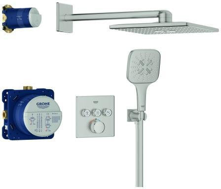GROHE Grohtherm SmartControl Duschsystem Unterputz mit Thermostat, 3 Absperrventilen und Rainshower SmartActive 310 Cube, Chrom