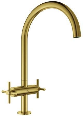 GROHE Atrio 2-Griff-Spültischbatterie C-Auslauf chrom – Keramik-Oberteile & 150° Schwenkbereich