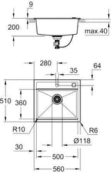 GROHE K700 Kompositspüle 1 Becken 560x510 mm granit grau – Quartzkomposit mit FastFixation