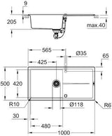 GROHE K400 Kompositspüle 31641 1 Becken 1000x500mm mit Abtropffläche granit grau