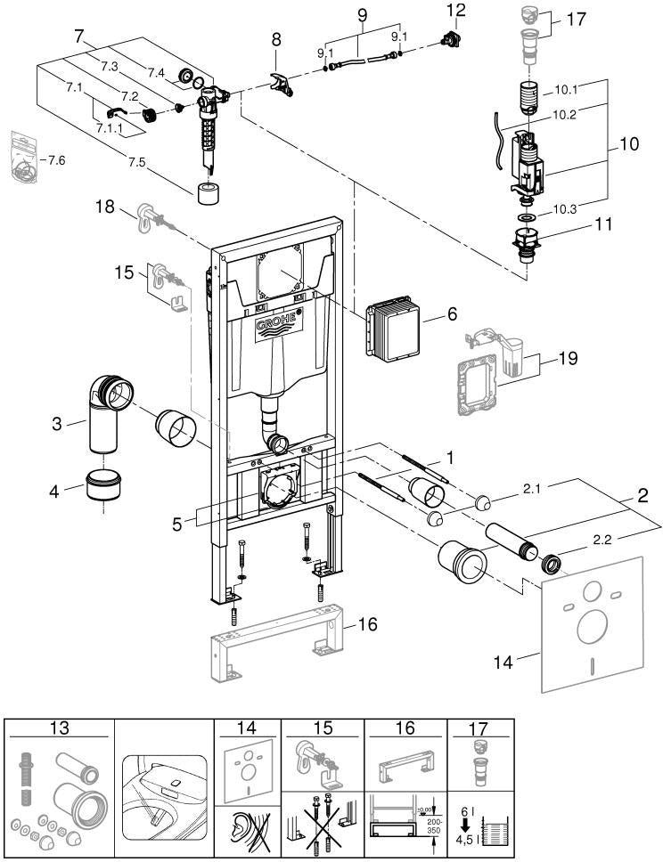 GROHE WC-Element Rapid SL 38897 – 1,20 m Vorwandmontage für WCs mit schmaler Auflagefläche