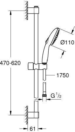 GROHE Tempesta 110 Brausestangenset 600 mm – 2 Strahlarten, EcoJoy, Chrom