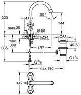 GROHE Costa 2-Griff-Waschtischbatterie mit Zugstangen-Ablaufgarnitur, chrom