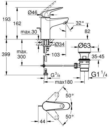GROHE Euroeco Einhand-Waschtischbatterie S-Size mit Zugstangen-Ablaufgarnitur, Chrom