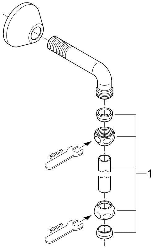 GROHE Abgangsbogen 12407 mit Quetschverschraubungen 1/2" x 3/4" und Schubrosette in Chrom