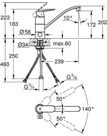 GROHE Eurosmart Cosmopolitan Einhand-Spültischbatterie mit flachem Auslauf und Absperrventil, Chrom