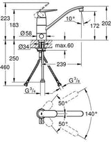 GROHE Eurosmart Cosmopolitan Einhand-Spültischbatterie mit flachem Auslauf und Absperrventil, Chrom