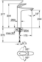 GROHE Eurostyle Einhand-Waschtischbatterie XL-Size, geschlossener Hebel, chrom – 175 mm Auslauf