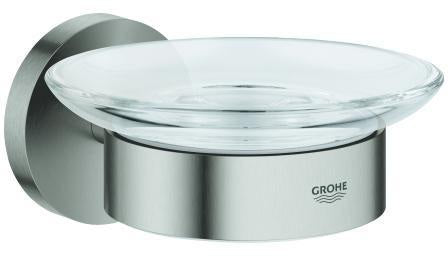 GROHE Essentials Seifenschale mit Halter – Chrom, Glas, verdeckte Wandmontage