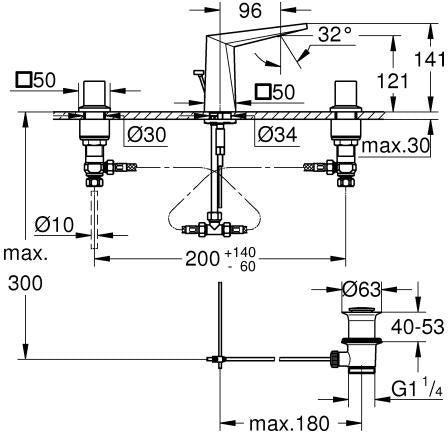 GROHE Allure Brilliant 3-Loch-Waschtischbatterie mit flachem Auslauf in Chrom