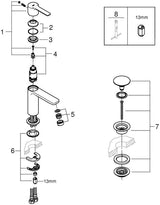 GROHE Lineare Einhand-Waschtischbatterie XS-Size mit PushOpen Ablaufventil chrom