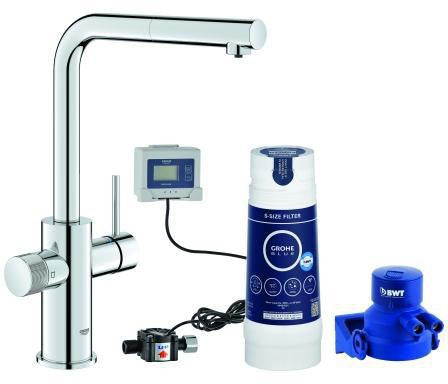 GROHE Blue Pure Minta Starter Kit – Spültisch-Einhandmischer mit Filterfunktion, L-Auslauf, Chrom