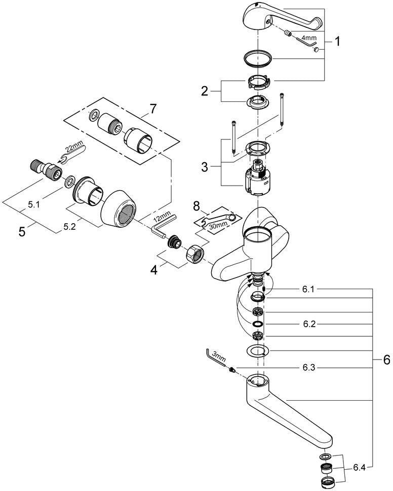 GROHE Euroeco Special Sicherheitsmischbatterie Wandmontage 256 mm Ausladung Chrom