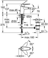 GROHE Eurodisc Cosmopolitan Einhand-Bidetbatterie mit Zugstangen-Ablaufgarnitur, chrom