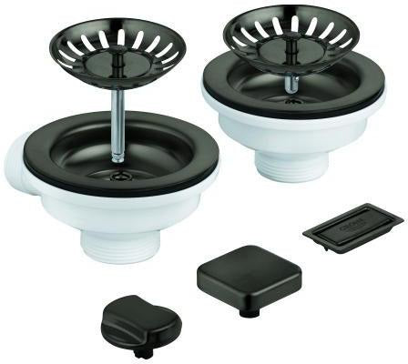 GROHE Ablaufgarnitur 40998 für Küchenspülen mit 2 Becken – Exzenter, hard graphite gebürstet