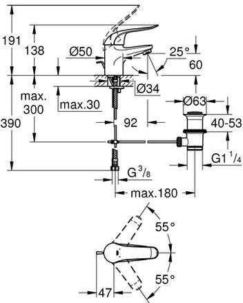 GROHE Euroeco Special Einhand-Waschtischbatterie mit Zugstangen-Ablaufgarnitur, Chrom