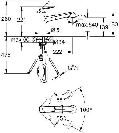 GROHE Eurodisc Cosmopolitan Einhand-Spültischbatterie mit ausziehbarer Dual-Spülbrause, Chrom