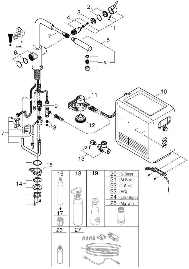 GROHE Blue Professional L-Auslauf Set – Spültisch-Einhandmischer mit Filterfunktion, Bluetooth & WiFi