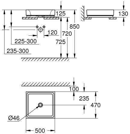 GROHE Aufsatzschale Cube Keramik 50 cm PureGuard alpinweiß – Antibakterielle Glasur, ohne Hahnloch