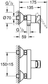 GROHE BauEdge Einhand-Brausebatterie 23635_1 Wandmontage eigensicher Chrom