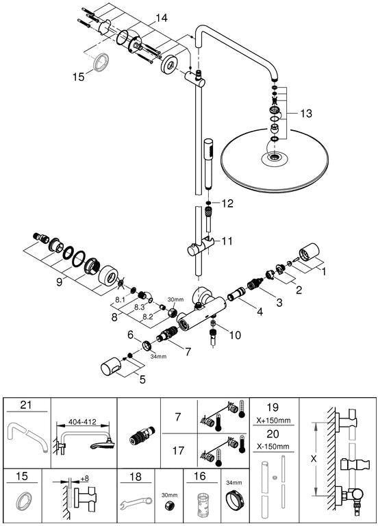 GROHE Rainshower System 400 Duschsystem mit Thermostatbatterie und Handbrause, Chrom